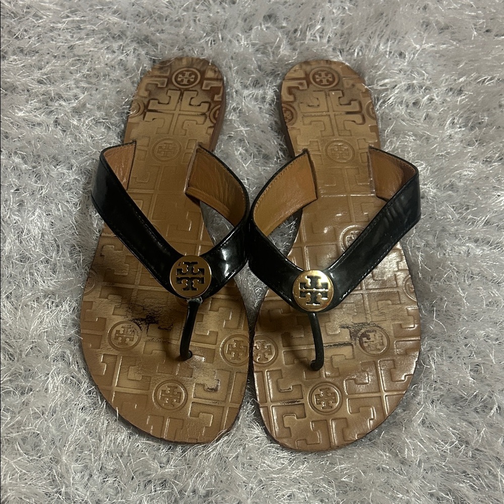 Tory Burch Black and Brown Flip Flops